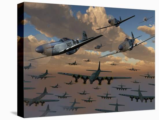 B-17 Flying Fortress Bombers and P-51 Mustangs in Flight-Stocktrek Images-Premier Image Canvas