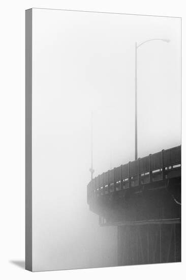 B&W Close Up Of The Golden Gate Bridge Road Curving Into The Fog-Joe Azure-Stretched Canvas