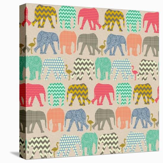 Baby Elephants and Flamingos-Sharon Turner-Stretched Canvas