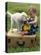 Baby Girl Playing with Puppy-Chris Lowe-Premier Image Canvas