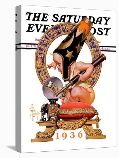 "Baby New Year and Crystal Ball," Saturday Evening Post Cover, January 4, 1936-Joseph Christian Leyendecker-Premier Image Canvas
