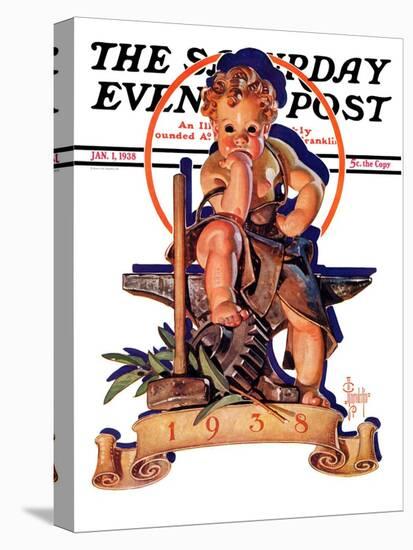 "Baby New Year at Forge," Saturday Evening Post Cover, January 1, 1938-Joseph Christian Leyendecker-Premier Image Canvas