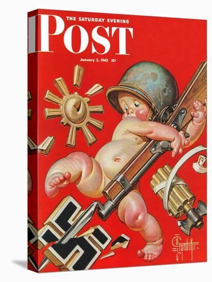 "Baby New Year at War," Saturday Evening Post Cover, January 2, 1943-Joseph Christian Leyendecker-Premier Image Canvas