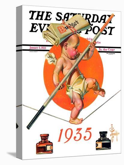 "Baby New Year Balances the Budget," Saturday Evening Post Cover, January 5, 1935-Joseph Christian Leyendecker-Premier Image Canvas