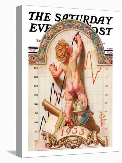 "Baby New Year Charting 1933," Saturday Evening Post Cover, December 31, 1932-Joseph Christian Leyendecker-Premier Image Canvas