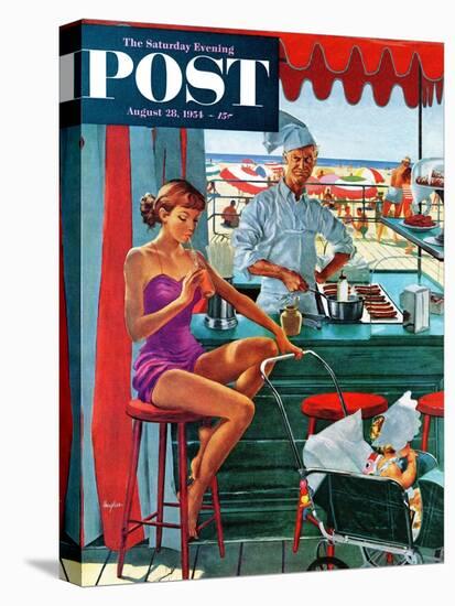 "Babysitter at Beach Stand" Saturday Evening Post Cover, August 28, 1954-George Hughes-Premier Image Canvas