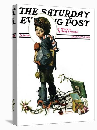 "Back to School" or "Vacation's End" Saturday Evening Post Cover, January 8,1927-Norman Rockwell-Premier Image Canvas
