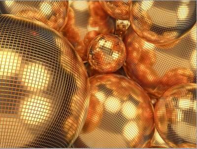 Background Ball Disco Gold Mirror Discoball Golden Glitter White Concept.  3D Render' Photographic Print - spfdigital