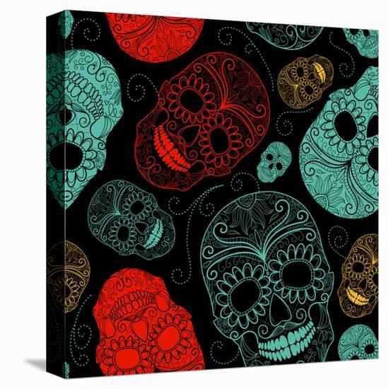 Background with Green, Black and Red Skulls-Alisa Foytik-Stretched Canvas