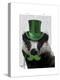 Badger with Green Top Hat and Moustache-Fab Funky-Stretched Canvas