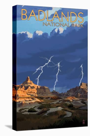 Badlands National Park, South Dakota - Lightning Storm-Lantern Press-Stretched Canvas