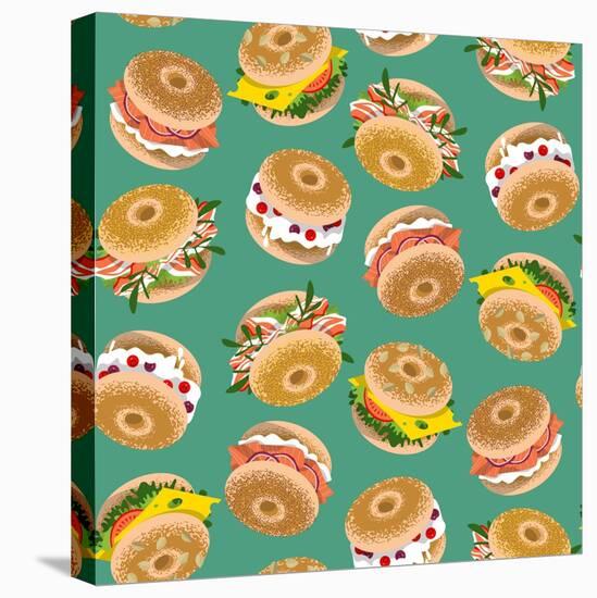 Bagels with Various Topping. Seamless Background Pattern. Vector Illustration-NGvozdeva-Stretched Canvas