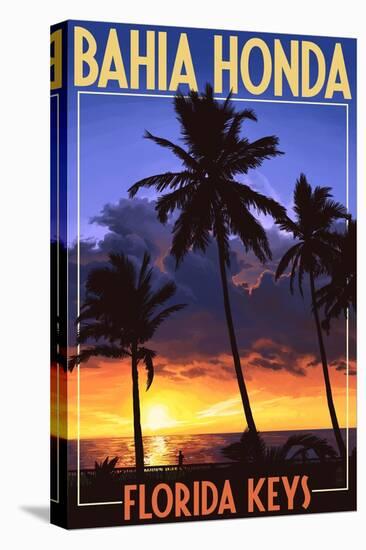 Bahia Honda, Florida Keys - Palms and Sunset-Lantern Press-Stretched Canvas