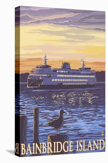 Bainbridge Island, WA - Ferry and Sunset-Lantern Press-Stretched Canvas