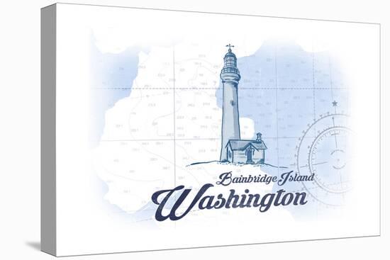 Bainbridge Island, Washington - Lighthouse - Blue - Coastal Icon-Lantern Press-Stretched Canvas