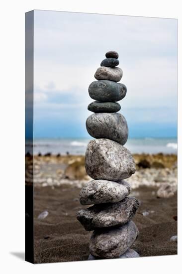 Balancing Rocks on Beach Photo Poster Print-null-Stretched Canvas