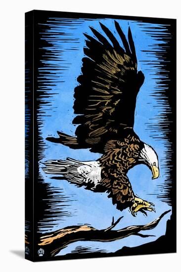 Bald Eagle - Scratchboard-Lantern Press-Stretched Canvas