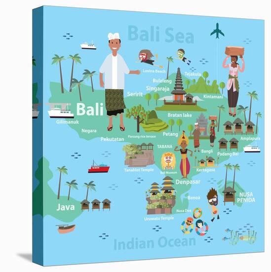 Bali Indonesia Map and Travel Eps 10 Format-Sajja-Stretched Canvas
