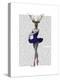 Ballet Deer in Blue-Fab Funky-Stretched Canvas