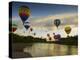 Balloons Soaring About Sandia Mountains and Rio Grande River During Albuquerque Balloon Fiesta-James Shive-Premier Image Canvas