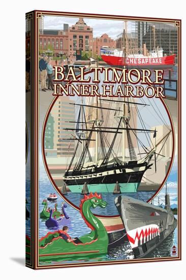 Baltimore Inner Harbor Scenes - Maryland-Lantern Press-Stretched Canvas