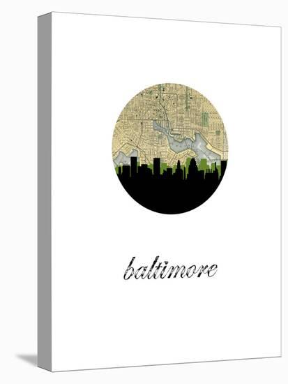 Baltimore Map Skyline-Paperfinch 0-Stretched Canvas