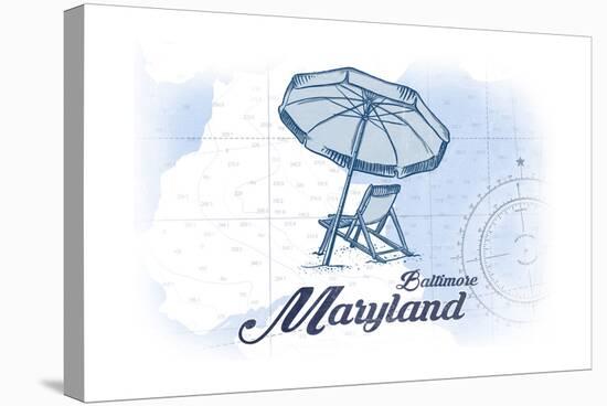 Baltimore, Maryland - Beach Chair and Umbrella - Blue - Coastal Icon-Lantern Press-Stretched Canvas