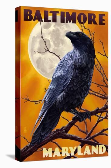 Baltimore, Maryland - Raven and Moon-Lantern Press-Stretched Canvas