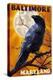 Baltimore, Maryland - Raven and Moon-Lantern Press-Stretched Canvas