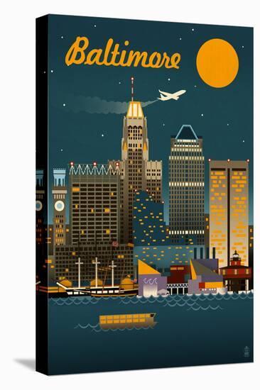 Baltimore, Maryland - Retro Skyline-Lantern Press-Stretched Canvas