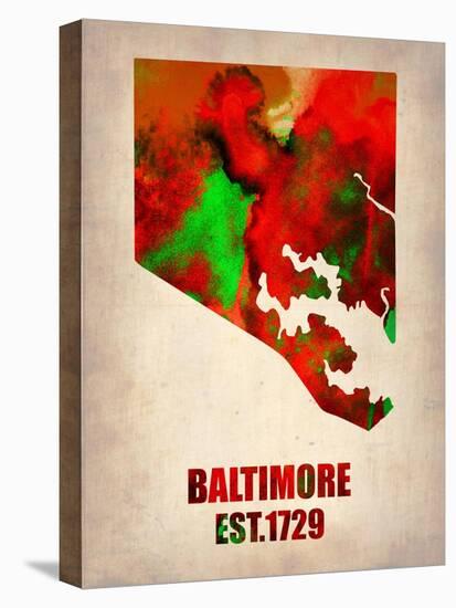 Baltimore Watercolor Map-NaxArt-Stretched Canvas