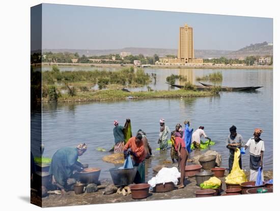 Bamako, Dyeing and Rinsing Cotton Cloth on the Bank of the Niger River Near Bamako, Mali-Nigel Pavitt-Premier Image Canvas