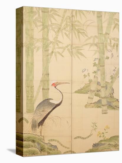 Bamboo and Crane, Edo Period (W/C on Panel)-Japanese-Premier Image Canvas