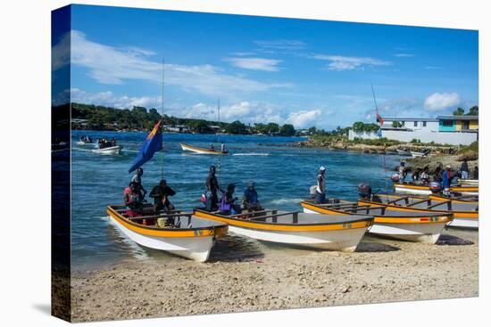 Banana boats transporting locals from Buka to Bougainville, Papua New Guinea, Pacific-Michael Runkel-Premier Image Canvas