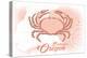 Bandon, Oregon - Crab - Coral - Coastal Icon-Lantern Press-Stretched Canvas