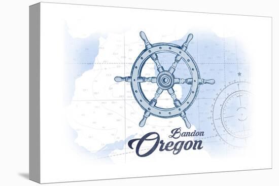 Bandon, Oregon - Ship Wheel - Blue - Coastal Icon-Lantern Press-Stretched Canvas