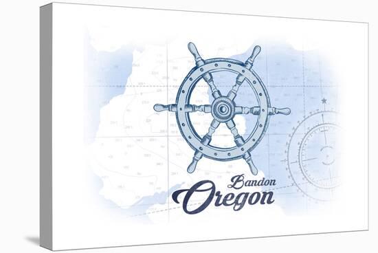 Bandon, Oregon - Ship Wheel - Blue - Coastal Icon-Lantern Press-Stretched Canvas