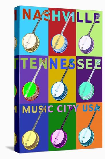 Banjo Pop Art - Nashville, Tennessee-Lantern Press-Stretched Canvas