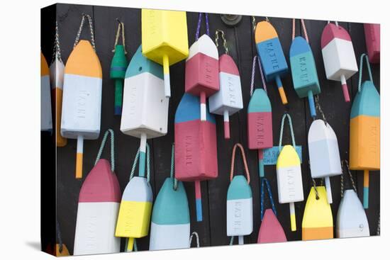 Bar Harbor, Maine, Colorful Buoys on Wall for Sale and State Specialty Souvenirs for Lobster Traps-Bill Bachmann-Premier Image Canvas