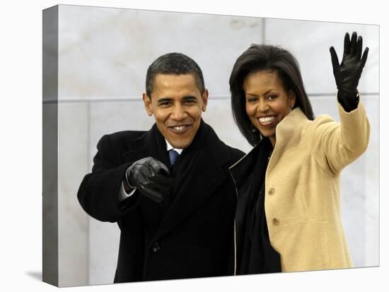 Barack Obama and His Wife Arrive at the Opening Inaugural Celebration at the Lincoln Memorial-null-Premier Image Canvas