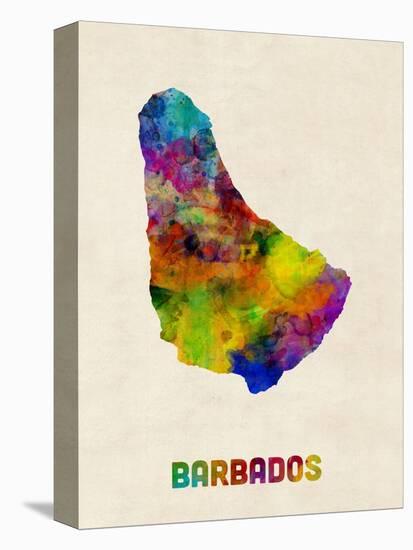 Barbados Watercolor Map-Michael Tompsett-Stretched Canvas