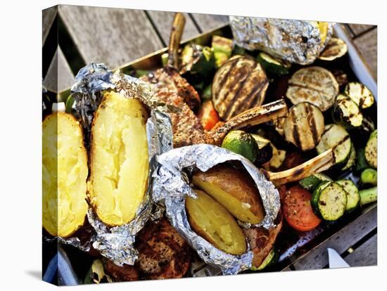 Barbecued Vegetables, Baked Potatoes, Lamb Chops on Barbecue Tray-Herbert Lehmann-Premier Image Canvas