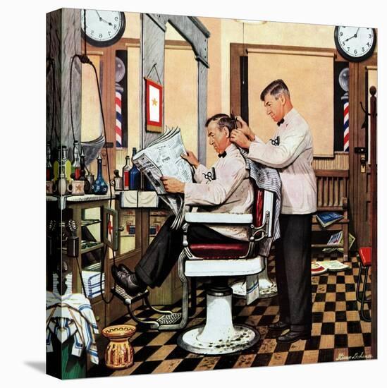 "Barber Getting Haircut," January 26, 1946-Stevan Dohanos-Premier Image Canvas