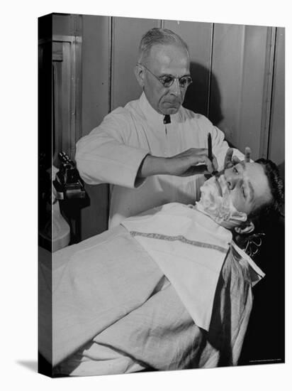 Barber Victor E. Aceto Shaving Passenger Aboard the 20th Century Limited-Alfred Eisenstaedt-Premier Image Canvas