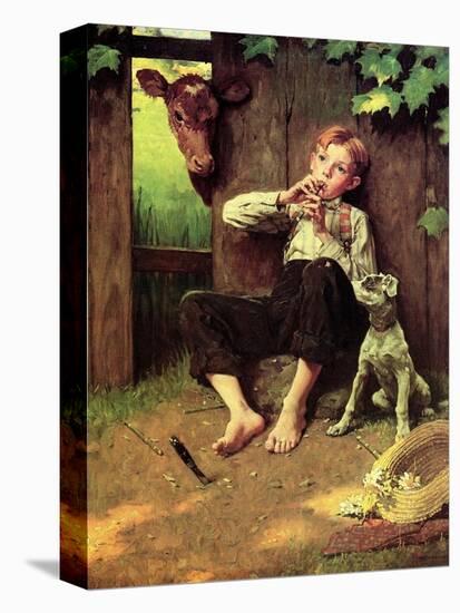 Barefoot Boy Playing Flute-Norman Rockwell-Premier Image Canvas