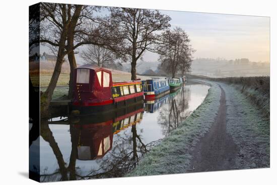 Barges on Monmouthshire and Brecon Canal in Frost-Stuart Black-Premier Image Canvas