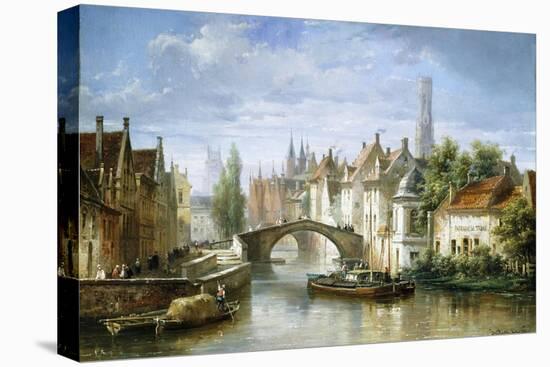 Barges on the Canal in Bruges-Pierre Justin Ouvrie-Premier Image Canvas