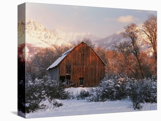 Barn Below Bear River Range in Winter, Utah, USA-Scott T^ Smith-Premier Image Canvas