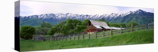 Barn below Wellsville Mountains, Mendon, Cache Valley, Utah, USA-Scott T^ Smith-Premier Image Canvas