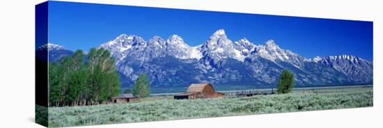 Barn on Plain Before Mountains, Grand Teton National Park, Wyoming, USA-null-Premier Image Canvas